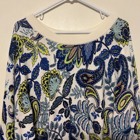 Talbots Women's Plus L/S Zestful Floral Paisley Crewneck Sweater 2X Blue/Green - Picture 2 of 9